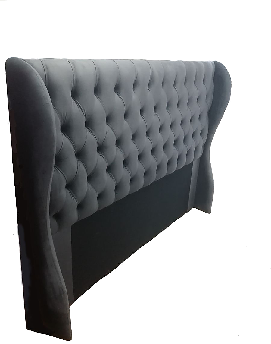 Charcoal Grey Curve-Winged Deep Diamond Tufted Headboard