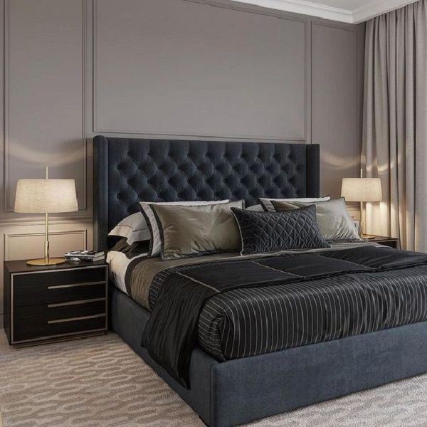 Charcoal Grey Tufted Wingback Headboard