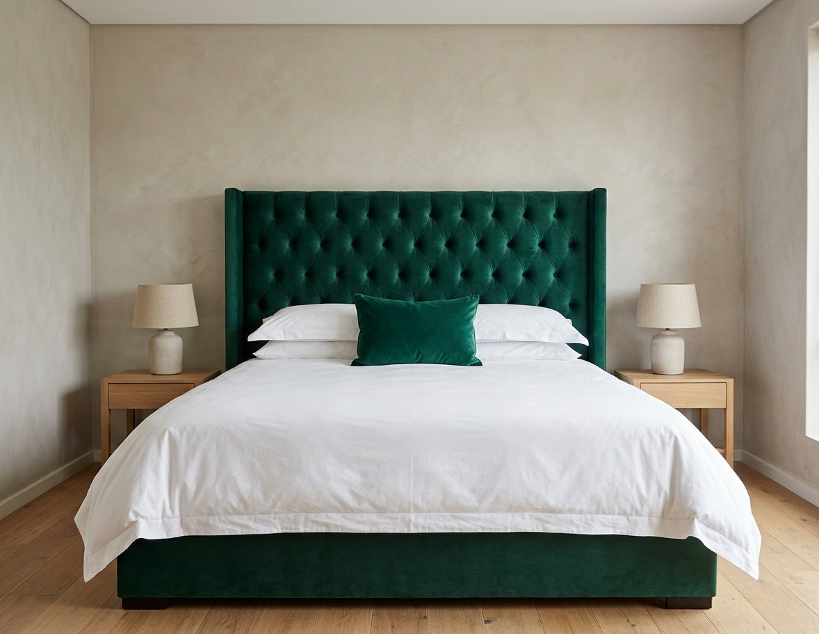 Isaacs Emerald Diamond Tufted Headboard