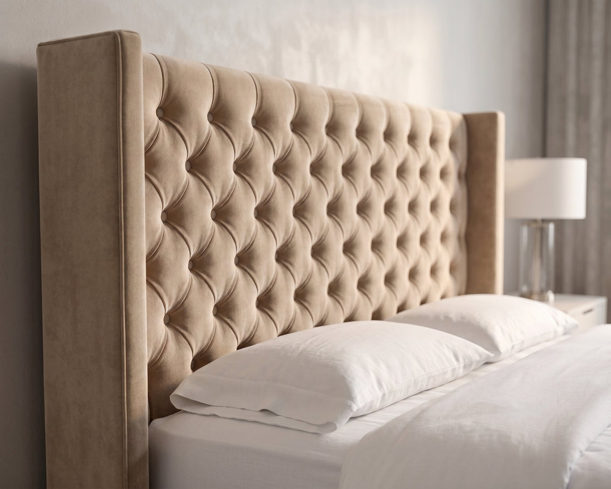 Ivy Buttoned Winged Velvet Headboard