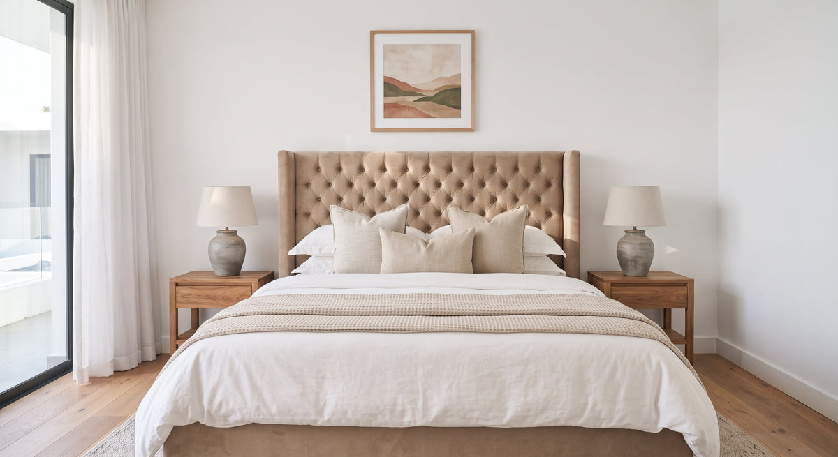 Ivy Buttoned Winged Velvet Headboard