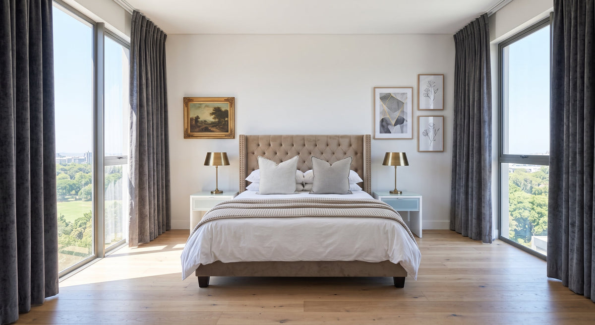 Ivy Buttoned Winged Velvet Headboard
