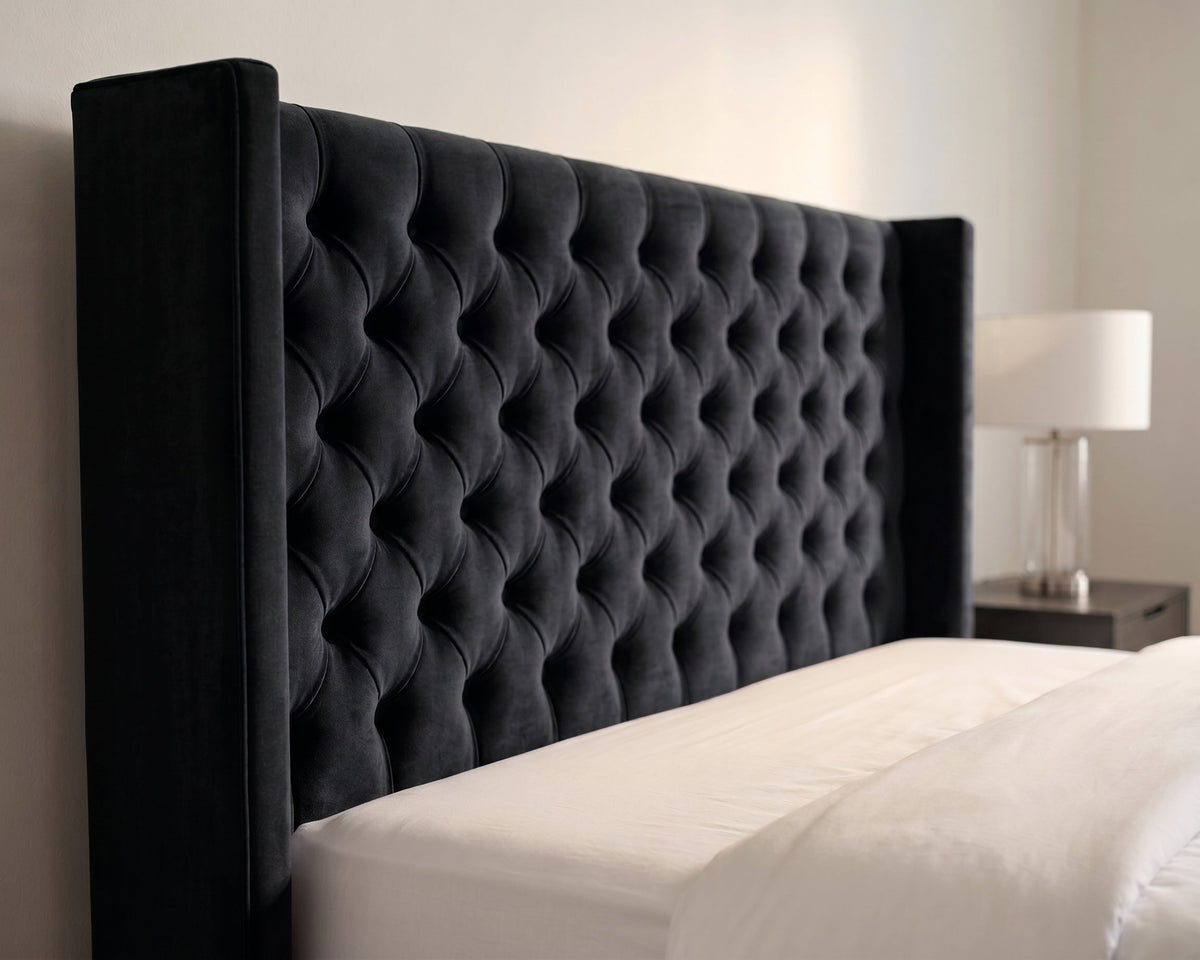Ivy Buttoned Winged Velvet Headboard