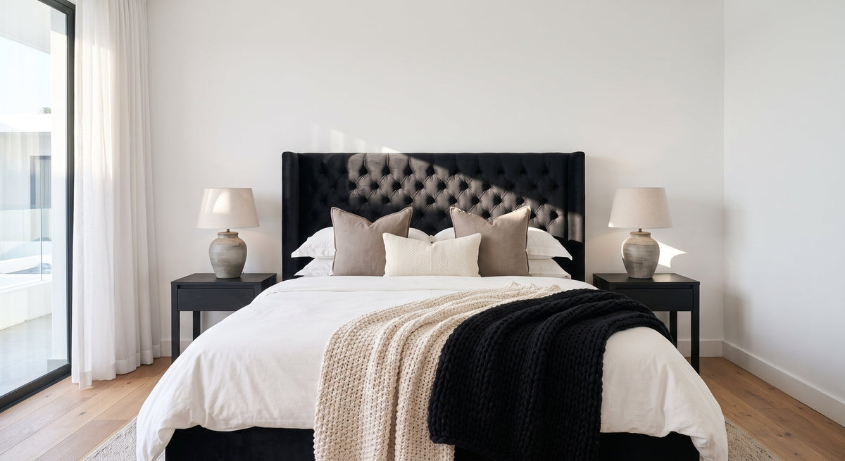 Ivy Buttoned Winged Velvet Headboard
