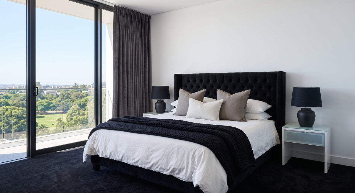 Ivy Buttoned Winged Velvet Headboard