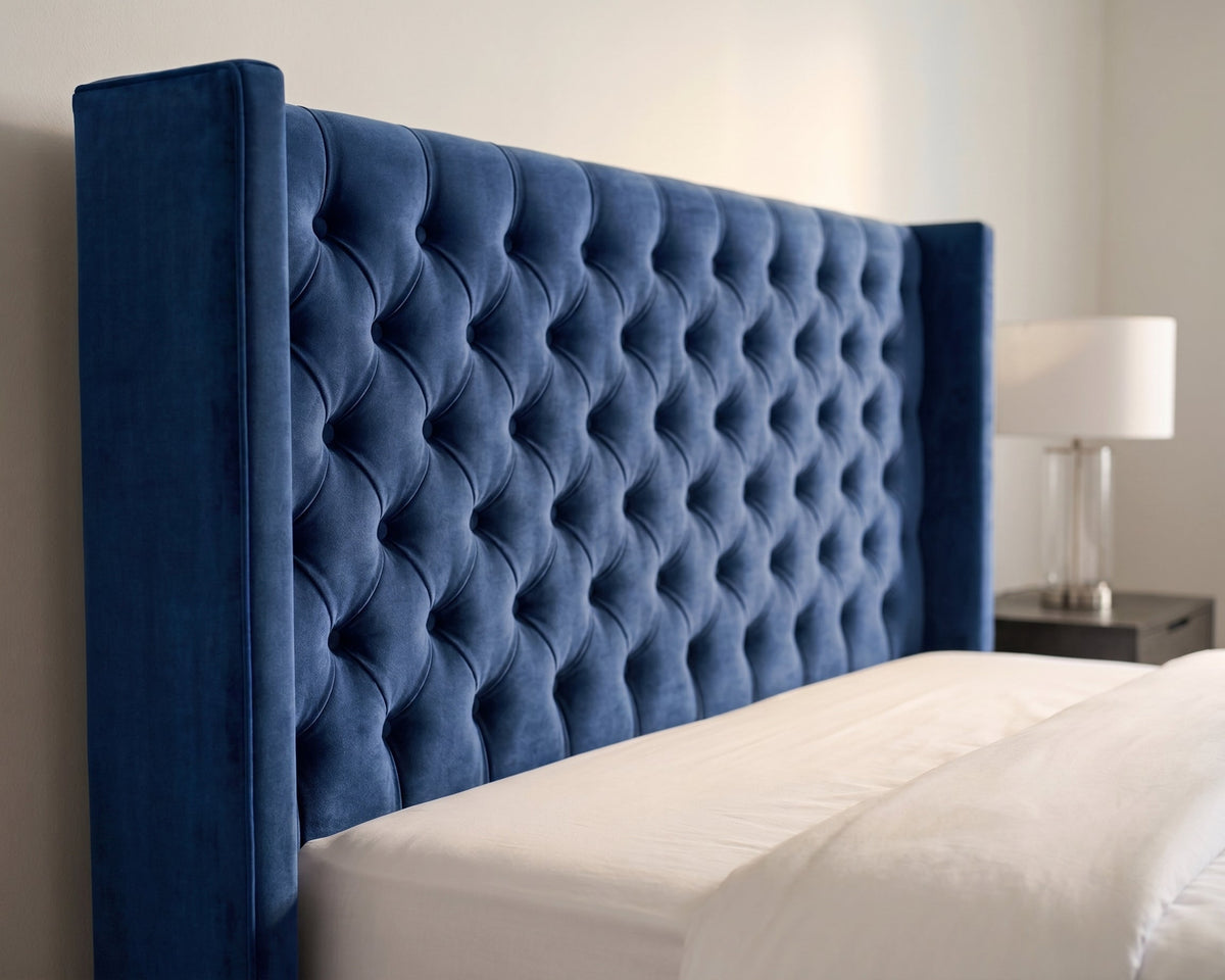 Ivy Buttoned Winged Velvet Headboard