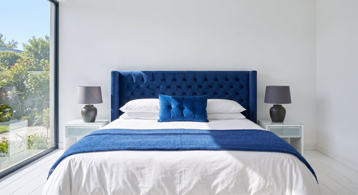 Ivy Buttoned Winged Velvet Headboard