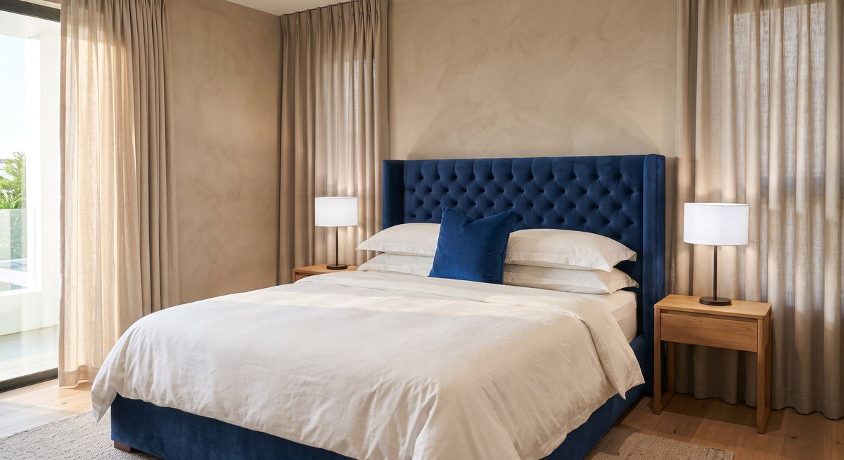 Ivy Buttoned Winged Velvet Headboard