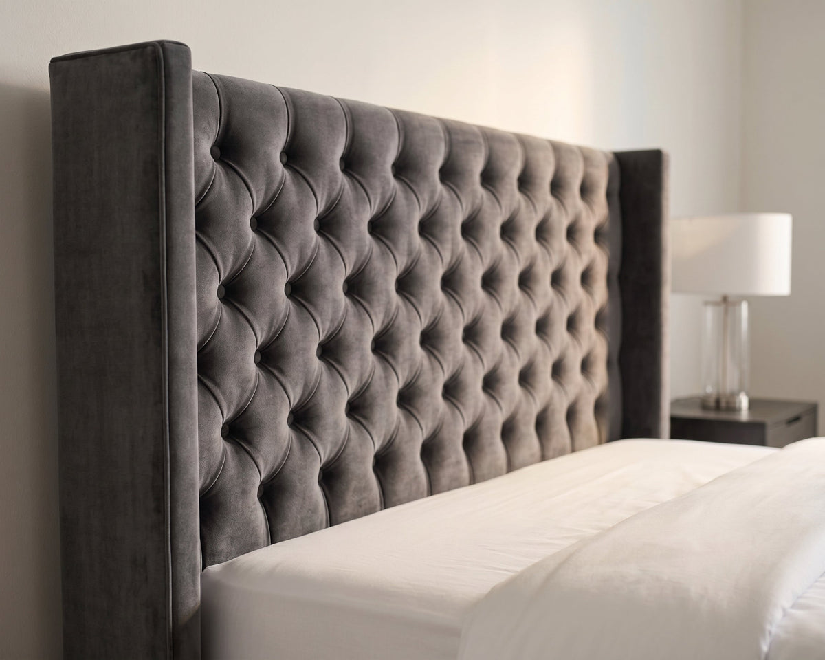Ivy Buttoned Winged Velvet Headboard