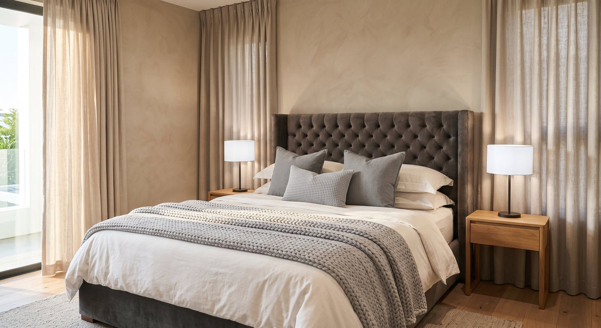 Ivy Buttoned Winged Velvet Headboard