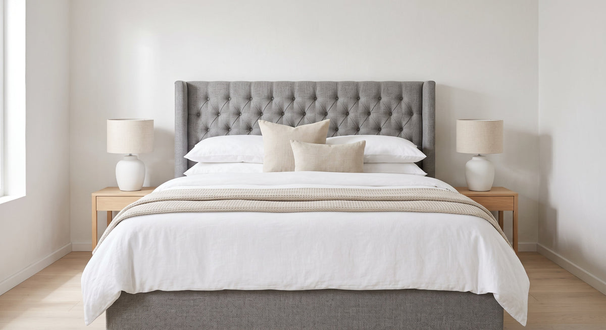 Ivy Buttoned Winged Velvet Headboard