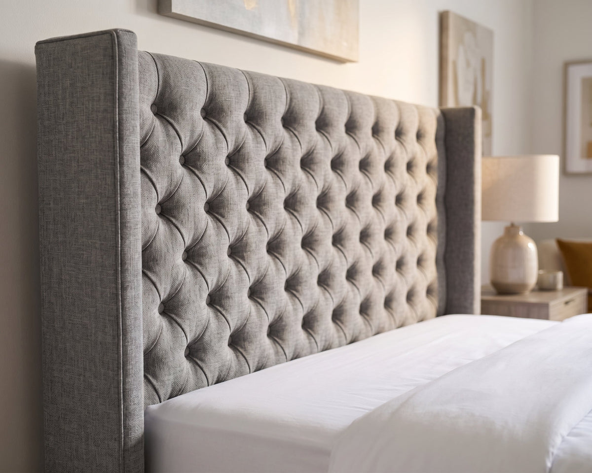 Ivy Buttoned Winged Velvet Headboard