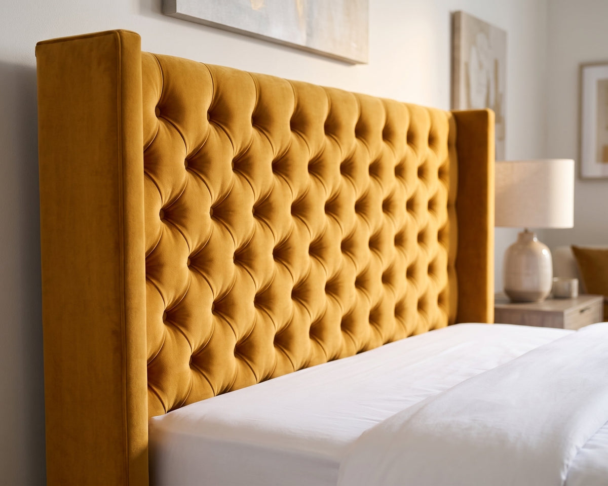 Ivy Buttoned Winged Velvet Headboard