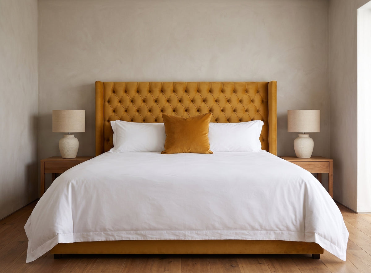Ivy Buttoned Winged Velvet Headboard