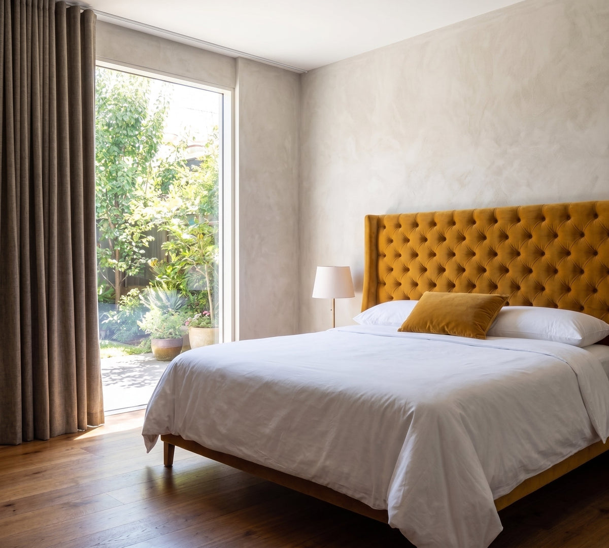 Ivy Buttoned Winged Velvet Headboard