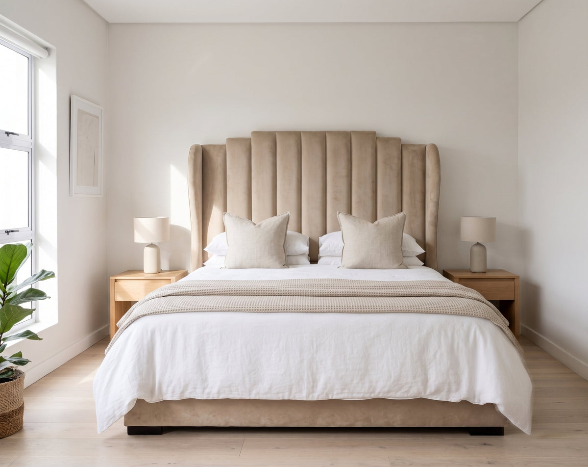 Piano Vertical Velvet Winged Panel Headboard