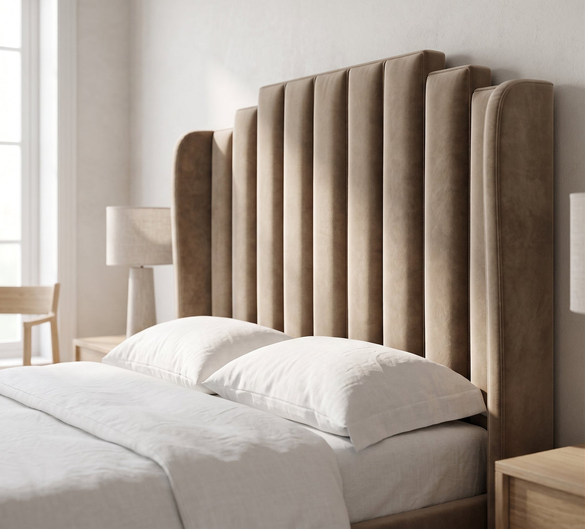 Piano Vertical Velvet Winged Panel Headboard