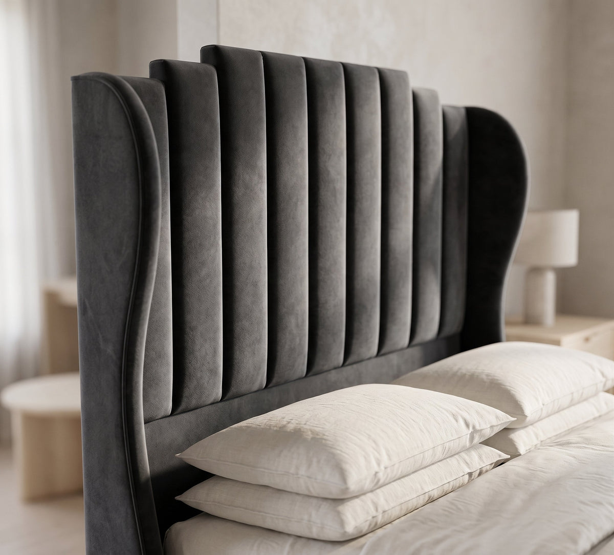 Piano Vertical Velvet Winged Panel Headboard