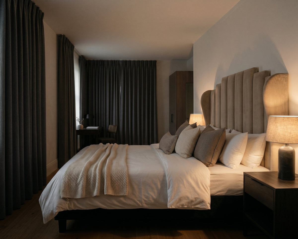 Piano Vertical Velvet Winged Panel Headboard