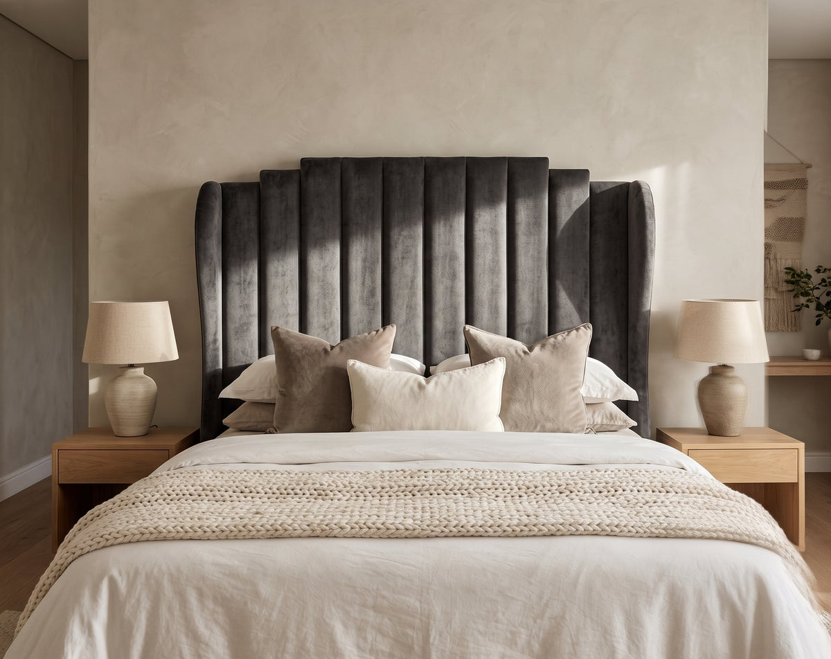 Piano Vertical Velvet Winged Panel Headboard