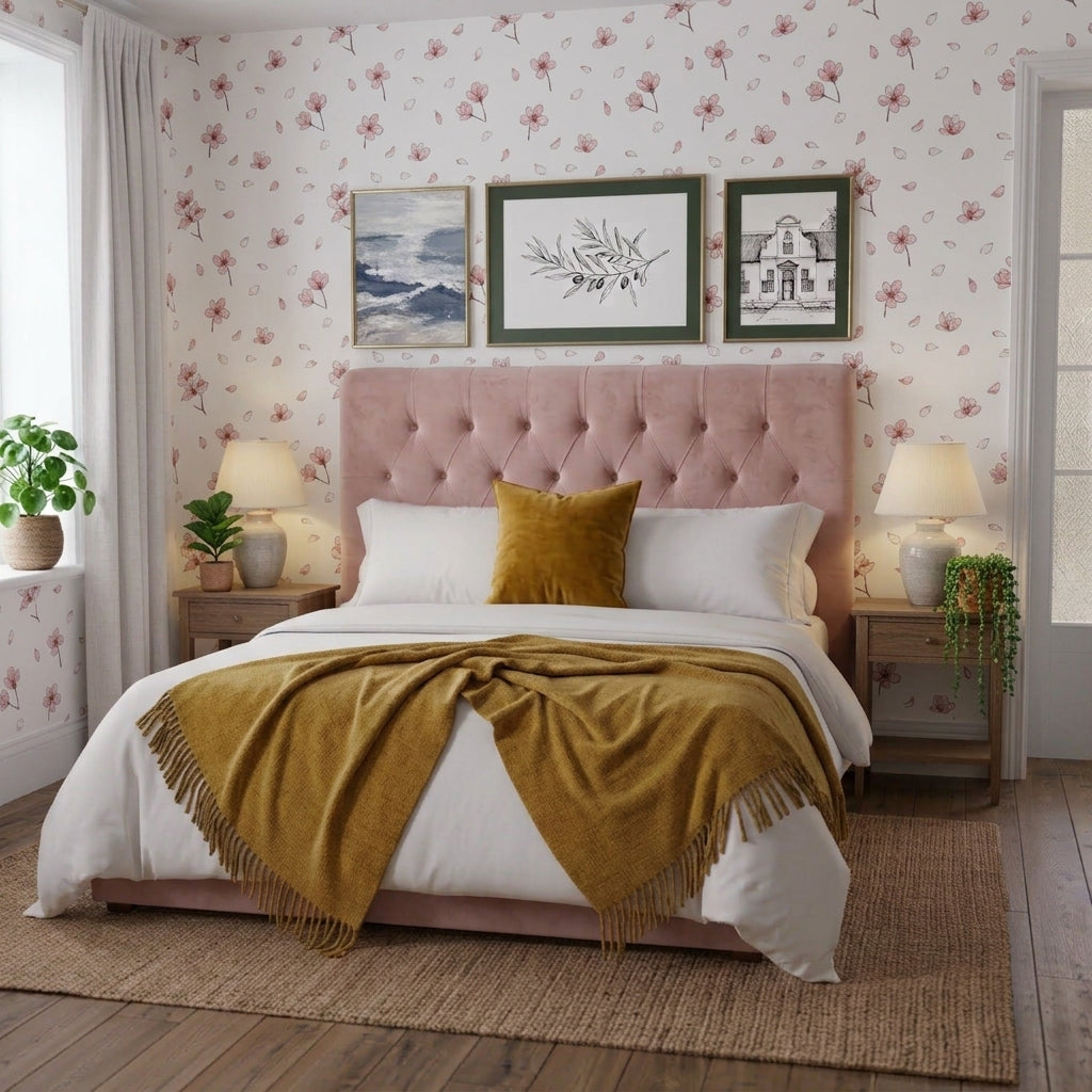 Sweet Dreams Pins Decorated Velvet Headboard